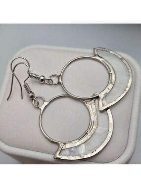 Handmade Silver Crescent Moon & Circle Dangle Earrings Ten Thousand Vill